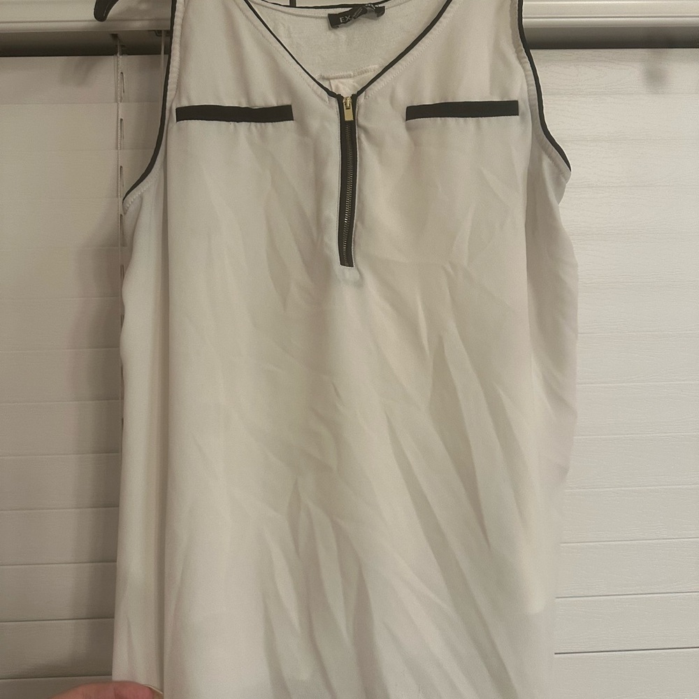 Express White Sleeveless Blouse with Black Trim